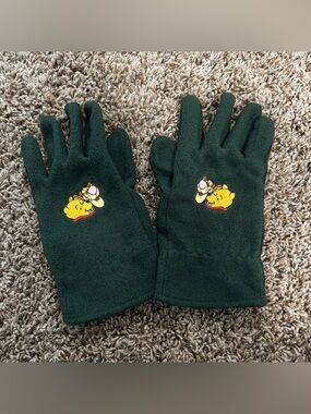 Vintage Dark Green Fleece Winnie the Pooh Gloves